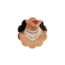 Boho 8 Tier Layered Pearl Choker Necklace Dainty Chunky Chain Multi Strand Pearl