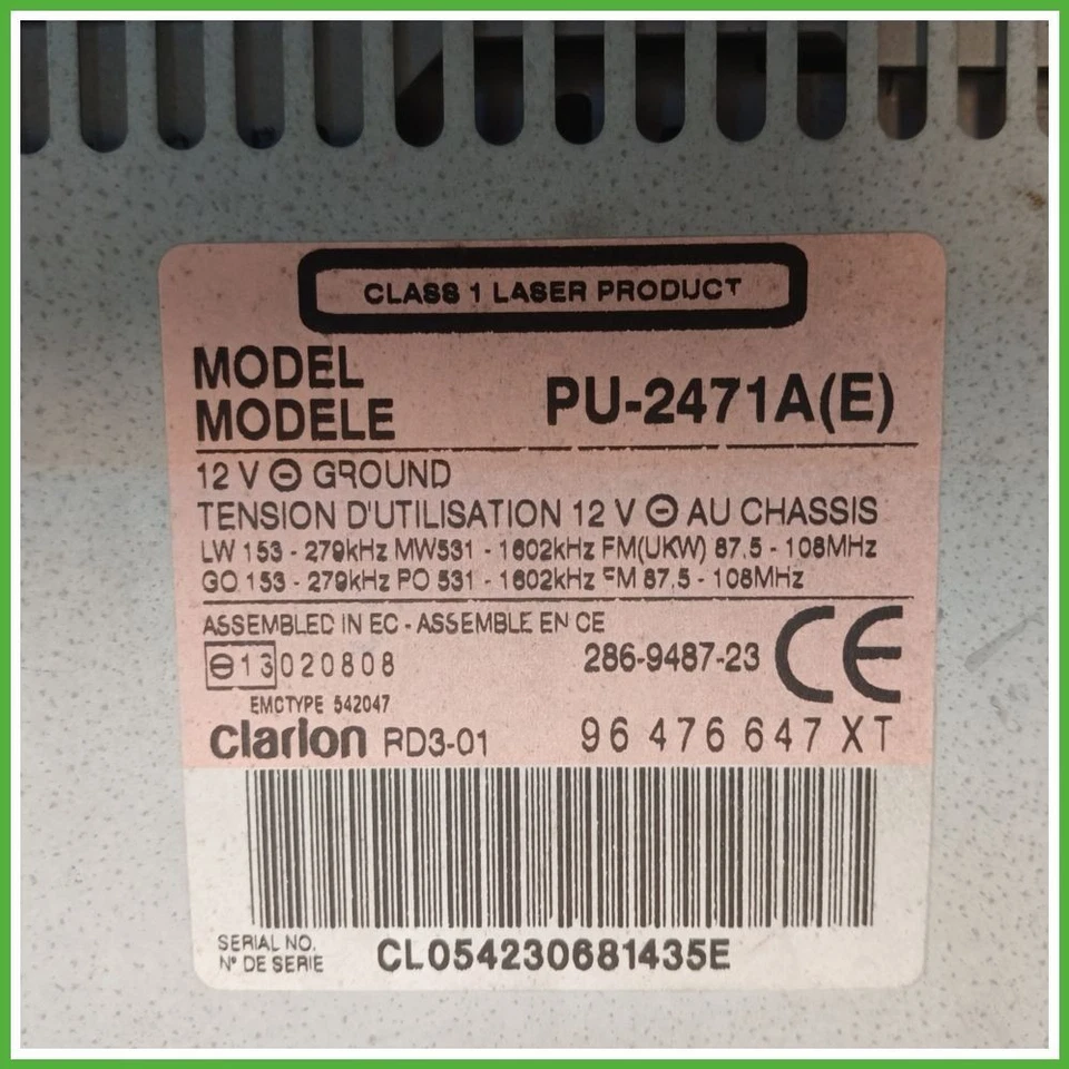 Autoradio PEUGEOT 206 1.1 6564HR 1998 2009 CLARION PU-2471A(E) - Immagine 4 di 4