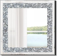 Crystal Crush Diamond Sparkly Square Silver Mirror Wall Decoration 20x20x1 inch