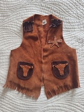 Children's Leather Suede VEST Sheriff Western Fringe Steer Heads USA Size M