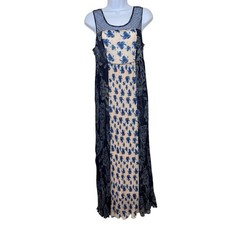 Sundance Womens Sleeveless Maxi Dress Size 6 Blue Floral Mesh Yoke Romantic Boho