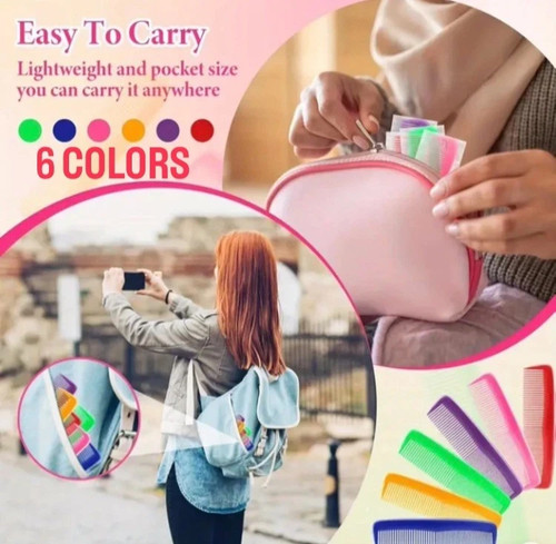 6 packs Hair Comb Bulk Set, Pocket Travel Hair Combs for Women and Men, Colors  - Picture 4 of 8