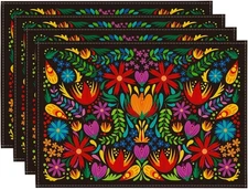 Artoid Mode Mexican Cinco De 12" x 18", Rectangular 4 Pcs, Black 