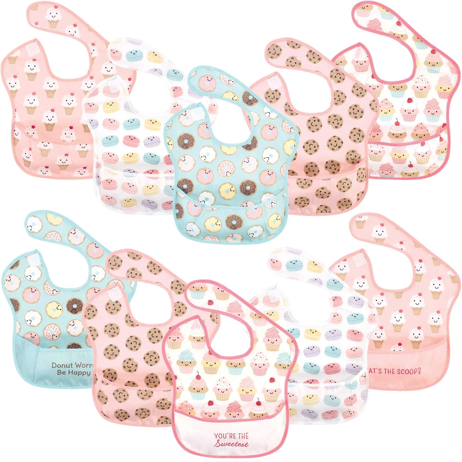Sweetest Cupcake Waterproof Baby Bib Set Cute easy clean with Crumb Catcher