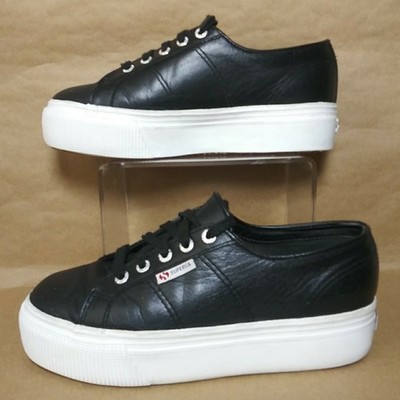 Superga Women's 2740 Platform Sneaker Leather Size 7 Black