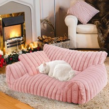 Cute Cat Couch Bed for Indoor Cats, Fluffy Pet Sofa w/ Premium Soft Corduroy Fle