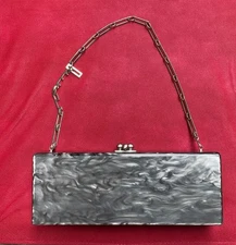 Edie Parker Custom Acrylic Clutch Evening Bag with Strap in Steel Pearlescent