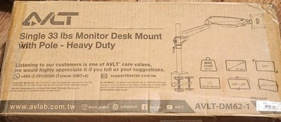 AVLT Single 33lb Monitor Desk PC Mount w Pole Heavy Duty Up To 43'' AVLT-DM62-1