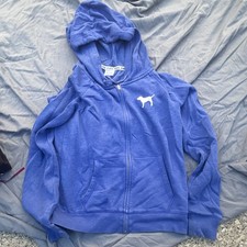 Victoria's Secret PINK Women's M Full Zip Hooded Fleece Hoodie Blue Logo