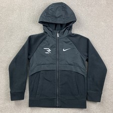Nike 3BRAND Jacket Boys Small Black Full Zip Hooded Fleece Overlay Panels
