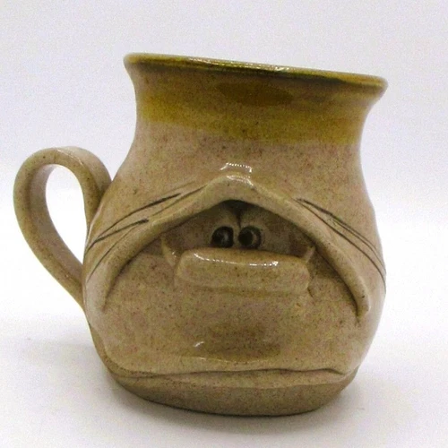 VTG Ugly Face Mug Glazed Studio Art Pottery Handcrafted 70's Handle      J