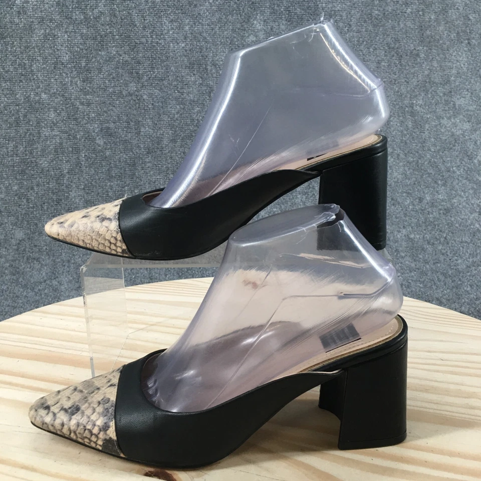 Tacones White House Black Market para mujer 7,5 M Mules sin cordones piel de serpiente cuero negro Foto 2 de 4