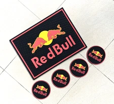 Red Bull Rubber bar mat spill mat bar runner mats & 4pcs beer coasters home pubs
