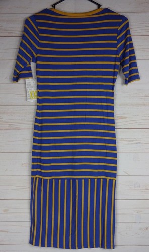 Vestido Julia para mujer Lularoe azul y amarillo a rayas talla XXS NUEVO CON ETIQUETAS - Imagen 2 de 3