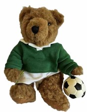 Russ Brown Bear Green Jersey Soccer Ball Vintage Plush 9  Stuffed Animal Toy