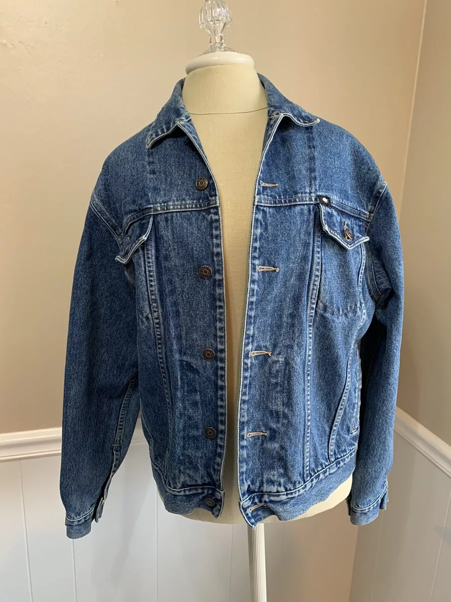 Vintage Trucker Jacket Denim Large Jean Retro Button Front Great Plains 90s