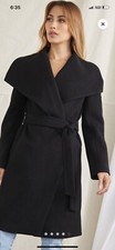 Belted Wrap Shawl Collar Black Winter Coat Size Small