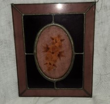 Vintage Staind Glass Window Sun Catcher Pressed Flowers 10x8 Inch Decoration