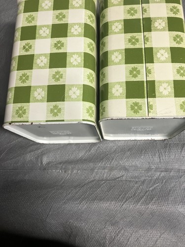 2 Vintage floral Green Plaid Cheinco Housewares Metal Tin Canister avocado - Picture 7 of 13