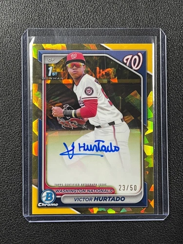 VICTOR HURTADO 2024 BOWMAN CHROME 1ST SAPPHIRE GOLD REFRACTOR AUTO 23/50