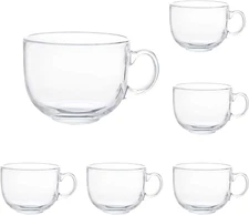 16Oz Glass Jumbo Mugs with Handle for Coffee, Tea, Soup,Clear Drinking Cup,Set o