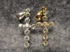 New Shiny Crystal Rhinestone Cross Pendant Charm Gold Or Silver Tone 1" Tall 