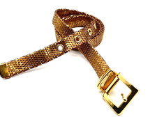 Vintage Retro Glam Gold Tone Shiny Mesh Women's Adjustable 29  -33  One Inch Wide