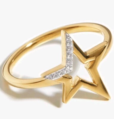 Missoma 925 Silver Gold Plated Star Ring. Size M-N. NEW In BOX    