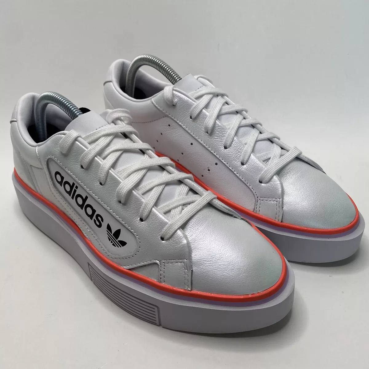 Adidas Women s 9 Platform Sleek Super W White Signal Coral Casual