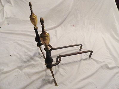 Early 20th Century Traditional Polished Brass Fireplace Andirons - a