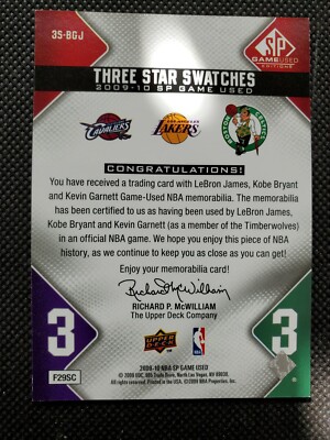 2009-10 SP Game Used - 3 Star Swatches LeBron James, Kobe Bryant