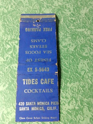 Vintage Matchbook Collectible Ephemera B30 Santa Monica California tides Cafe