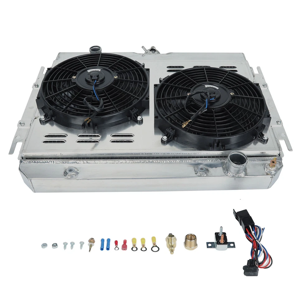For Chevy Impala/ EL Camino 63-68 Aluminum Radiator 3 Row +Shroud Fan+ Relay Kit Foto 2 de 4