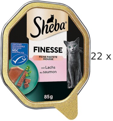 22 x 85 g SHEBA Schale Classics in Pastete (  15,48/kg) mit Lachs - für Katzen