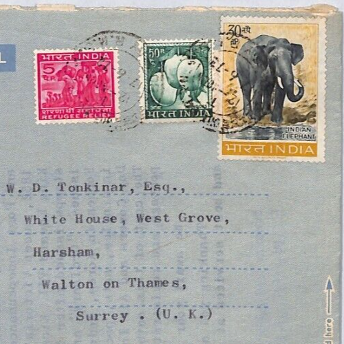 INDIA AIR LETTER Bombay ELEPHANT 1973 Cover GB Walton-on-Thames {samwells}ZV193 - Picture 1 of 8