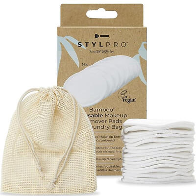 STYLPRO 16x Bambus wiederverwendbare ultraweiche Make-up Entferner Pads & Wäschesack *NEU*
