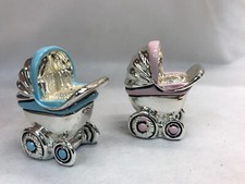 1 Silver Electroform Mini Baby Carriage Baby Gift PINK or BLUE Made In Italy