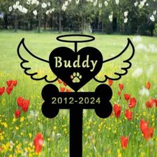 Custom Dog Memorial Garden Stake,Metal Dog Pet Grave Marker with Bone