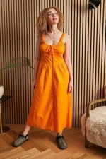 Urban Outfitters UO Azelia Button-Down Tank Midi Dress Cotton Smocked S 230814