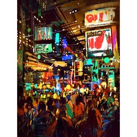 ÜBerfüLltes Stadtbild Bei Nacht GroßEr Leinwanddruck 46X61 Cm