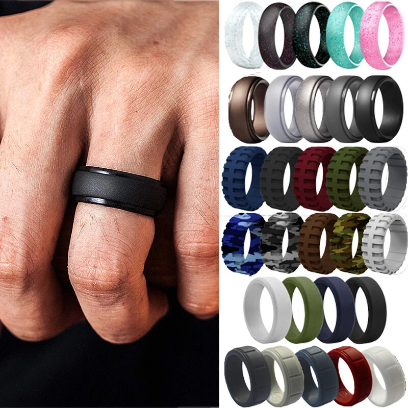 Silicone Wedding Ring for Men, 6 Pack Breathable Silicone Rubber Wedding  Bands Thin Silicone Ring - 8.7 mm Wide(Camo,Blue,Dark Grey,Black)  (Camo,Blue,Dark Grey,Black, Size 8 - (18.14 mm))|Amazon.com