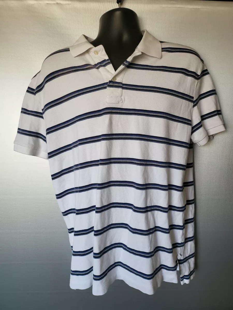 Gap Classic Polo Shirt Men s XL White with Gray Blue Black Stripe