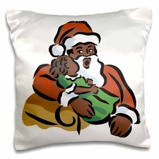 3dRose African American Santa Holding Baby 16x16 inch Pillow Case