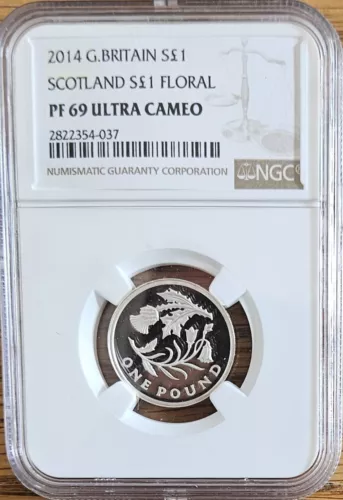 TOP POP  2014 Great Britain Silver £1 Scotland Floral Proof NGC PF69