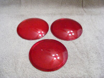 VINTAGE COLLECTIBLE STEBER KOPP GLASS RED FLOOD LIGHT LENS - SET OF 3
