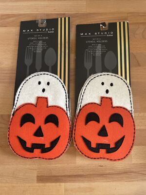 MAX STUDIO HALLOWEEN PUMPKIN GHOST UTENSIL HOLDER SET OF 8 (2-4packs) New