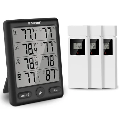 Geevon Indoor Outdoor Thermometer Wireless with 3 Remote Sensors, Digital Indoor