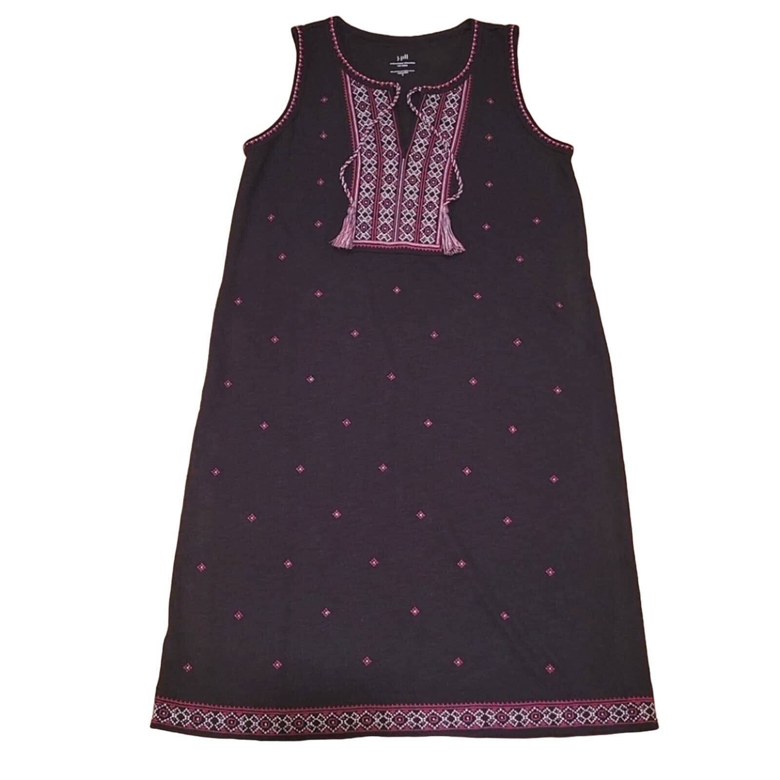 J. Jill Dress Size S Embroidered Boho Tassel Sleeveless Casual Knee Length Black