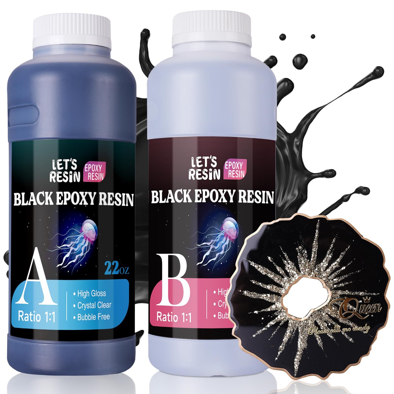 Black Epoxy Resin Kit 44OZ Bubble Free High Gloss for Jewelry Crafts