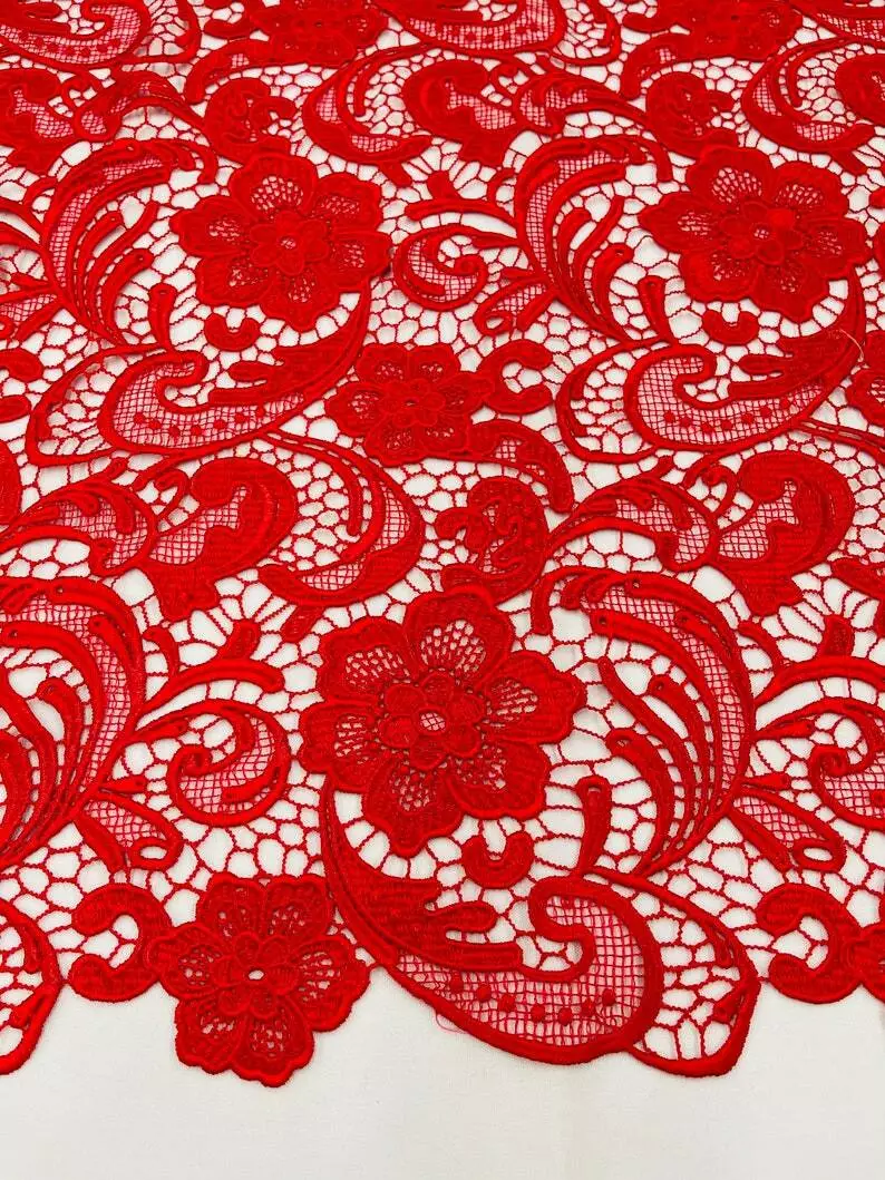 Red Guipure Lace Fabric Floral Bridal Lace Guipure Wedding Dress by the Yard
